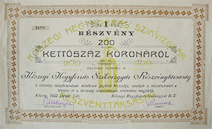 Kőszegi Hegyforrás Szikvízgyár Részvénytársaság részvény 200 korona 1922 Kőszeg