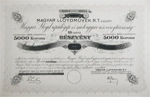 Magyar Lloydművek Részvénytársaság ezelőtt Magyar Lloyd Repülőgép- és motorgyár Részvénytársaság részvény 25x200 5000 korona 1923