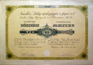 Neuschlosz-Lichtig Repülőgépgyár és Faipar Részvénytársaság részvény 10 pengő 1926