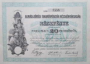 Almás-Járási Takarékpénztár Részvénytársaság 20 pengő 1926