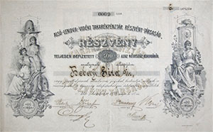 Alsó-Lendva-Vidéki Takarékpénztár Részvénytársaság  400 korona 1898 Lendva