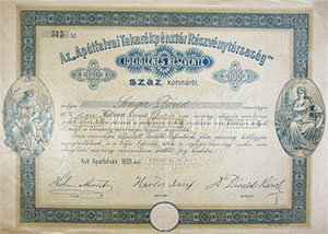 Apátfalvai Takarékpénztár Részvénytársaság ideiglenes részvény 100 korona 1903