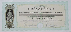 Bácstiszamelléki Népbank Részvénytársaság részvény 10 pengő 1942 Óbecse