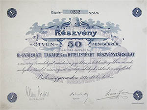 Balassagyarmati Takarék- és Hitelintézet Részvénytársulat részvény 50 pengő 1927