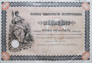 Belvárosi Takarékpénztár Részvénytársaság 100x50 pengő 1928