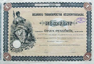 Belvárosi Takarékpénztár Részvénytársaság 50 pengő 1926