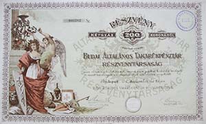 Budai Általános Takarékpénztár Részvénytársaság részvény 200 korona 1910