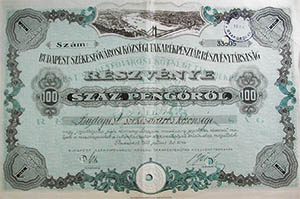 Budapest Székesfővárosi Községi Takarékpénztár  Részvénytársaság részvény 100 pengő 1928
