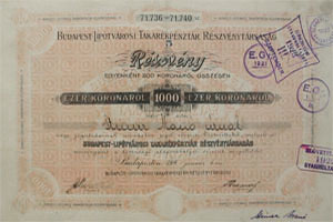 Budapest-Lipótvárosi Takarékpénztár Részvénytársaság 1000 korona 1923
