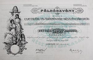 Csantavéri Takarékpénztár Részvénytársaság részvény 100 korona 1917
