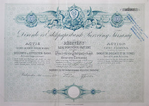 Disconto és Értékpapírbank Részvénytársaság részvény 100 forint 1890