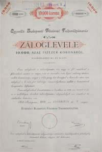 Egyesült Budapesti Fővárosi Takarékpénztár záloglevél 10000 korona 1909