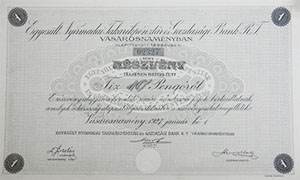 Egyesült Nyírmadai Takarékpénztár és Gazdasági Bank Részvénytársaság részvény  10 pengő 1927 Vásárosnamény