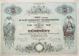 Első Dunavidéki Takarékpénztár részvény 50 pengő 1930