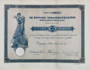 Enyingi Takarékpénztár Részvénytársaság részvény 10 pengő 1926