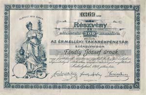 Érmelléki Takarékpénztár Részvénytársaság Székelyhíd részvény 300 korona 1911