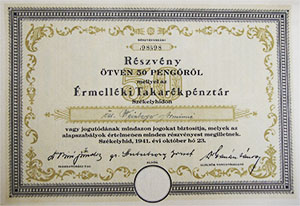Érmelléki Takarékpénztár Részvénytársaság Székelyhíd részvény 50 pengő 1941