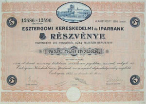Esztergomi Kereskedelmi és Iparbank Részvénytársaság részvény 125 pengő 1932
