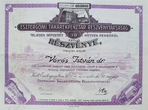 Esztergomi Takarékpénztár Részvénytársaság részvény 70 pengő 1927