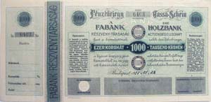 Fabank Részvénytársaság pénztárjegy 1000 korona 1917