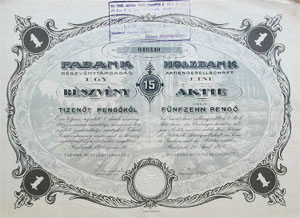 Fabank Részvénytársaság részvény 15 pengő 1926