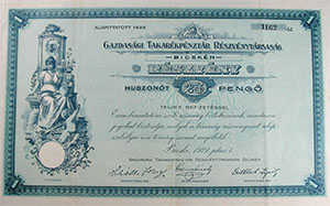 Gazdasági Takarékpénztár Részvénytársaság Bicskén részvény 25 pengő 1927 Bicske