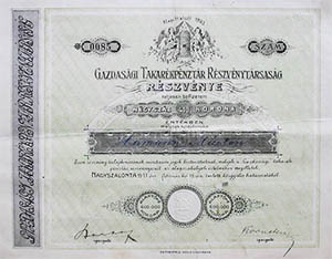 Gazdasági Takarékpénztár Részvénytársaság részvény 400 korona 1911 Nagyszalonta