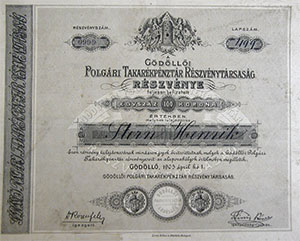 Gödöllői Polgári Takarékpénztár Részvénytársaság részvény 100 korona 1905