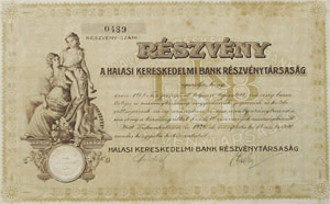 Halasi Kereskedelmi Bank Részvénytársaság részvény 10 pengő 1926 