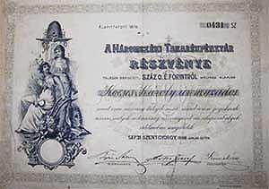 Háromszéki Takarékpénztár Részvénytársaság részvény 100 forint 1896