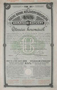 Hazai Bank Részvénytársaság kötvény 500 korona 1907