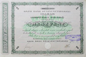 Hazai Bank Részvénytársaság részvény 40 pengő 1926