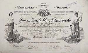 Ipar és Kereskedelmi Takarékpénztár Részvénytársaság  200 korona 1908 Újvidék