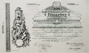 Kézdivásárhelyi Takarékpénztár Részvénytársaság részvény 300 lei 1926
