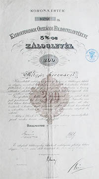 Kisbirtokosok Országos Földhitelintézete záloglevél 200 korona 1912