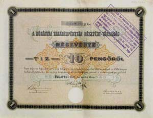 Kőbányai Takarékpénztár Részvénytársaság részvény 10 pengő 1928