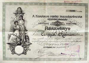 Komárom-Vidéki Takarékpénztár Részvénytársaság részvény 200 korona 1926