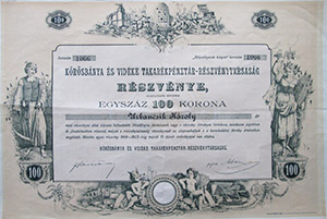 Kőrösbánya és Vidéke Takarékpénztár Részvénytársaság részvény 100 korona 1909
