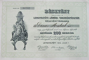 Lengyeltóti-járási Takarékpénztár Részvénytársaság részvény 200 korona 1910