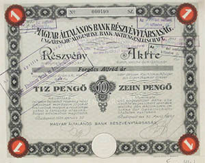 Magyar Általános Bank Részvénytársaság 10 pengő 1926