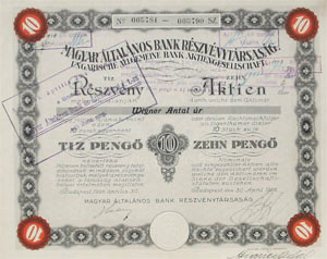 Magyar Általános Bank Részvénytársaság 10x10 pengő 1926