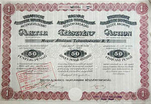 Magyar Általános Ingatlanbank Részvénytársaság részvény 50 pengő 1926