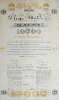 Magyar Földhitel Intézet 4,5% záloglevél 10000 korona 1915