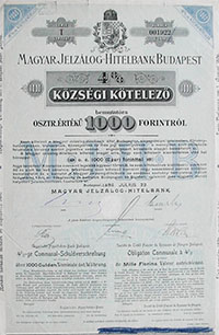 Magyar Jelzálog-Hitelbank községi kötelező 1000 forint 1895
