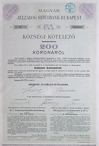 Magyar Jelzálog-Hitelbank községi kötelező 200 korona 1911