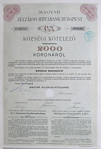 Magyar Jelzálog-Hitelbank községi kötelező 2000 korona 1909