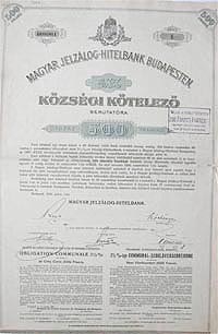 Magyar Jelzálog-Hitelbank községi kötelező 500 frank 1899