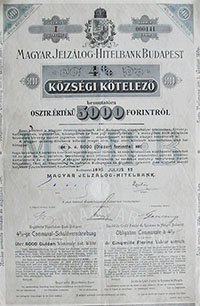 Magyar Jelzálog-Hitelbank községi kötelező 5000 forint 1895