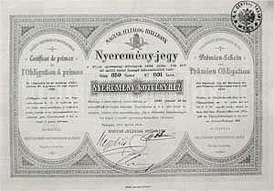 Magyar Jelzálog-Hitelbank nyeremény jegy 1891