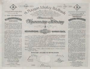 Magyar Jelzálog-Hitelbank nyeremény jegy 100 korona 1906